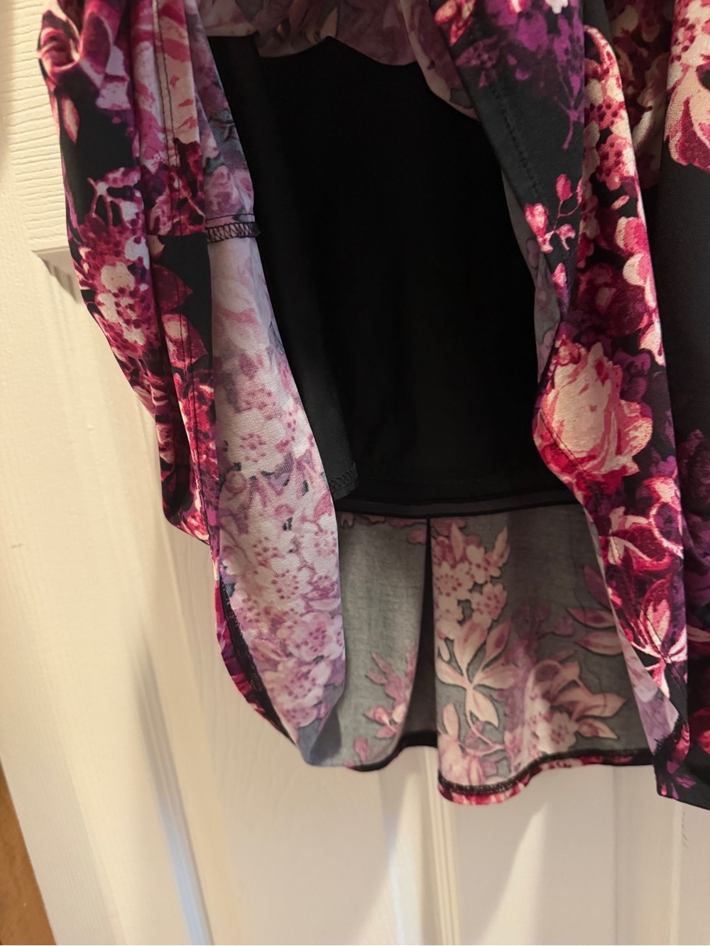 Floral Wrap Dress in Black and Pink - Elegant Women's Dress - Picture 6 of 8